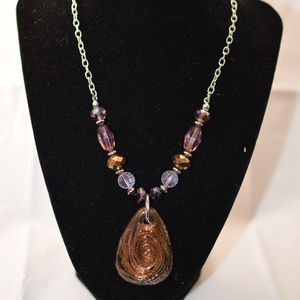 18" Bronze and Gold Glitter Glass Pendant